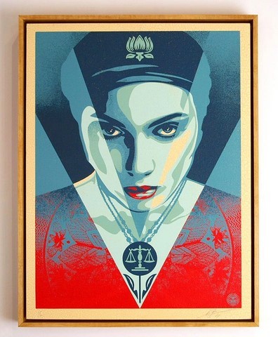 Peace  woman , wood panel, HPM,  wood panel obey shepard fairey for sale 