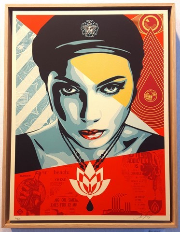 oil lotus woman, obey, shepard fairey