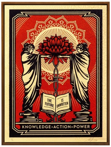 Knowledge action power, wood panel, HPM,  wood panel obey shepard fairey for sale 